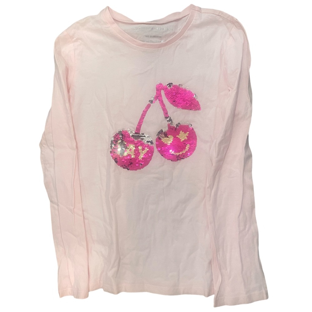 NWOT Rockets of Awesome Girls 10/12 Pink Cherry Sequin Long Sleeve Shirt